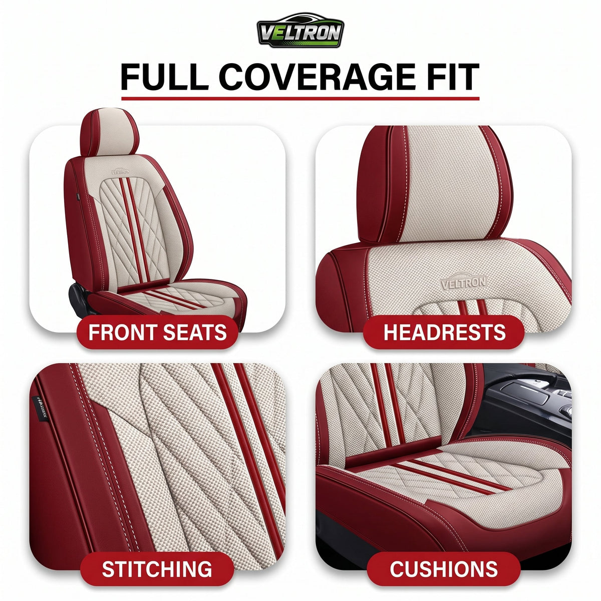 Beige & Red Car Seat Covers