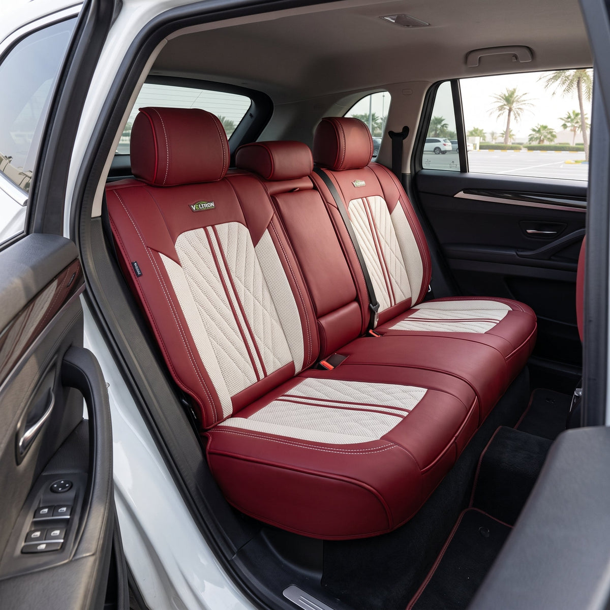 Beige & Red Car Seat Covers