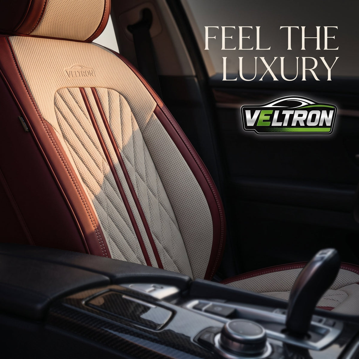 Beige & Red Car Seat Covers