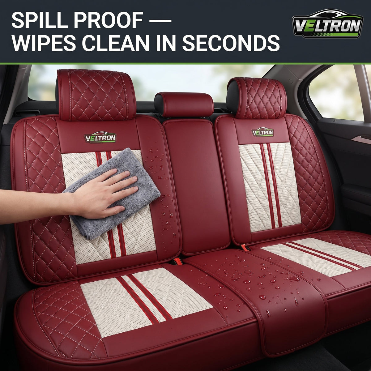Beige & Red Car Seat Covers